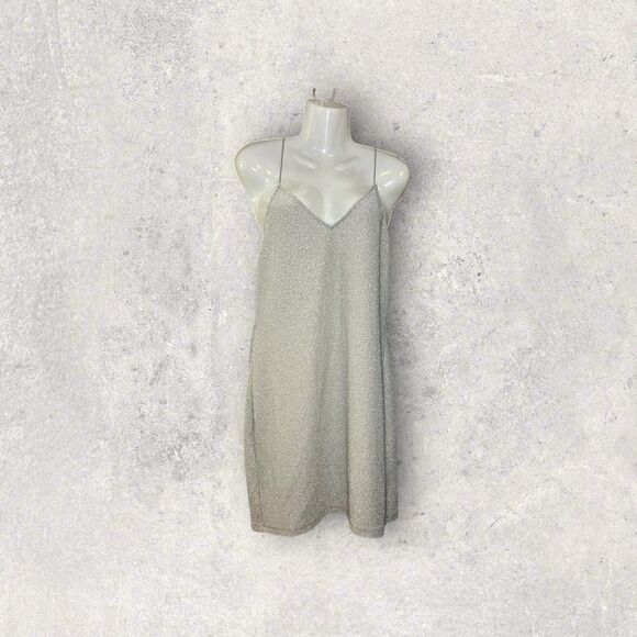 H&M Divided Womens Large Sparkle Silver Backless Spaghetti Cross Back Mini Dress - Picture 1 of 5